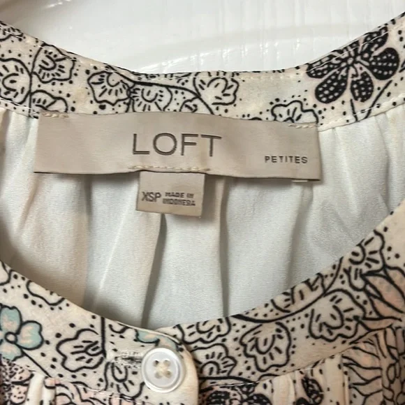 LOFT cream colored dress with pink, mint, and grey/navy floral pattern. - Picture 5 of 6